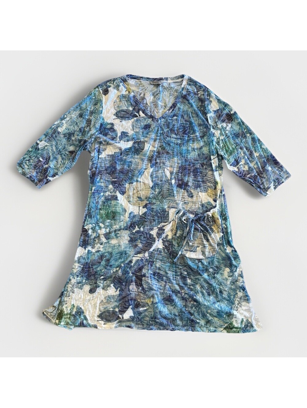 Shana Crinkle Dress Art 2Wear Womens XL Floral Pocket Knee Length Lagenlook Airy